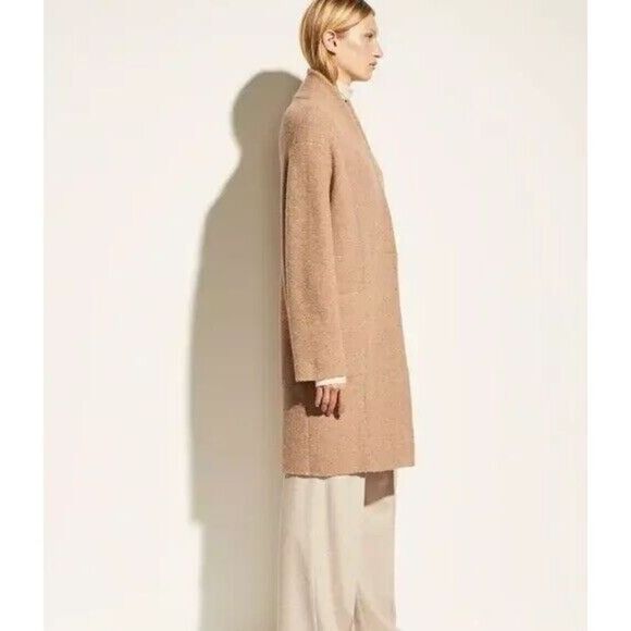 Vince Collarless Cardigan Coat Italian Wool Alpaca Bouclé Knit Camel XL NWT - Picture 5 of 11